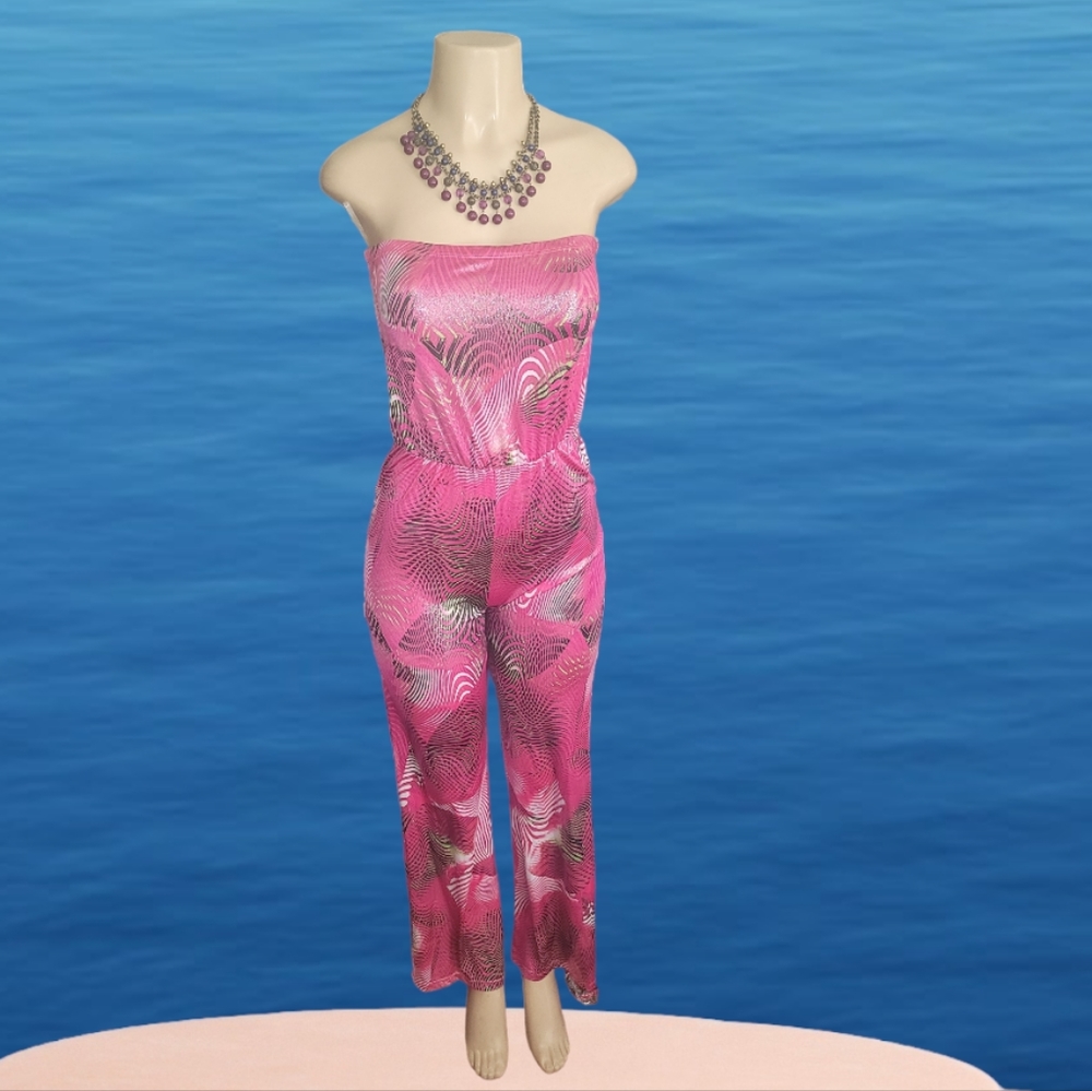 Strapless jumpsuit shiny pink